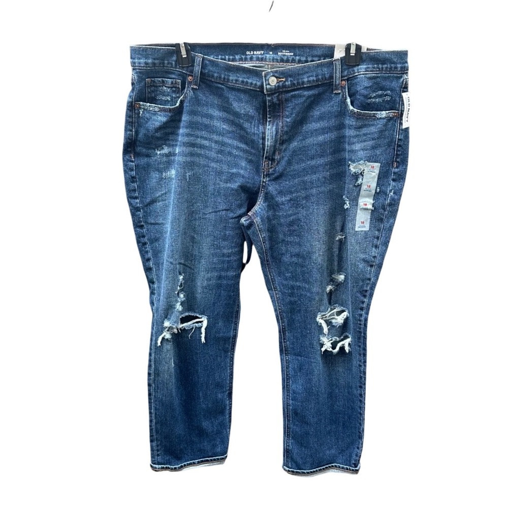 Old Navy Mid-Rise Boyfriend Distressed Jeans Size 18 Medium Wash Destroyed Denim